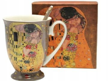 Velika porcelanasta skodelica z žličko, 300 ml, v škatli, kolekcija Klimt Kiss