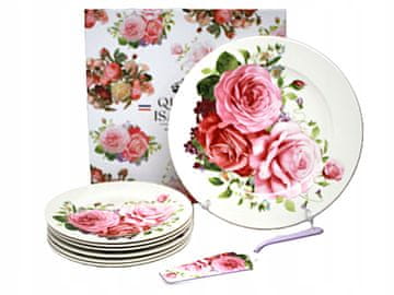 Komplet porcelanastih krožnikov z lopatico v darilni škatli, kolekcija Rose