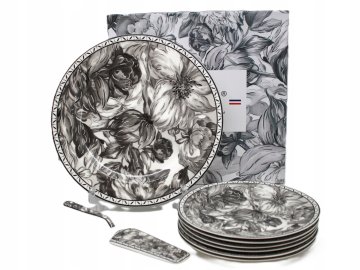 Porcelanski krožniki, komplet z lopatico v škatli, kolekcija Gray Rose
