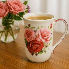 Porcelanasta skodelica, velika 400 ml, elegantna, v škatli, za darilo, kolekcija Rose
