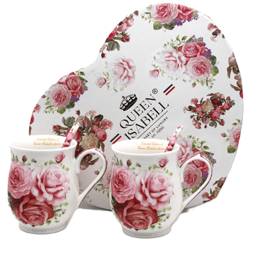 Porcelanaste skodelice, velike, komplet 2 x 350 ml, v škatli, za darilo - kolekcija Rose