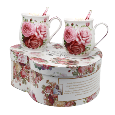 Porcelanaste skodelice, velike, komplet 2 x 350 ml, v škatli, za darilo - kolekcija Rose