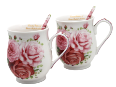 Porcelanaste skodelice, velike, komplet 2 x 350 ml, v škatli, za darilo - kolekcija Rose