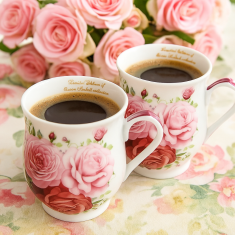 Porcelanaste skodelice, velike, komplet 2 x 350 ml, v škatli, za darilo - kolekcija Rose