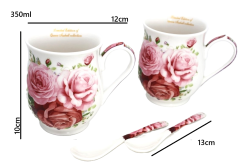 Porcelanaste skodelice, velike, komplet 2 x 350 ml, v škatli, za darilo - kolekcija Rose