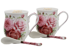 Porcelanaste skodelice, velike, komplet 2 x 350 ml, v škatli, za darilo - kolekcija Rose