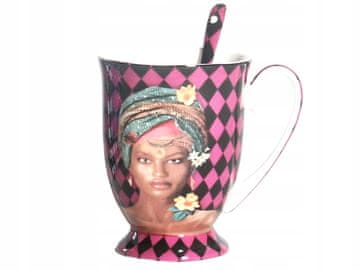 ELEGANTNA PORCELANSKA SKODELICA Z ŽLIČKO 300 ML VIJOLIČNA ŽENSKA