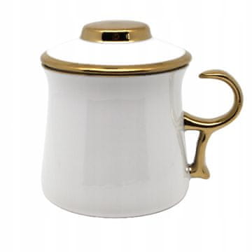 Elegantna bela porcelanasta skodelica z infuzerjem in zlatim ročajem, 350 ml