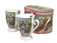 Porcelanaste skodelice z motivom pravljičnega konja in gradu, idealne za darilo