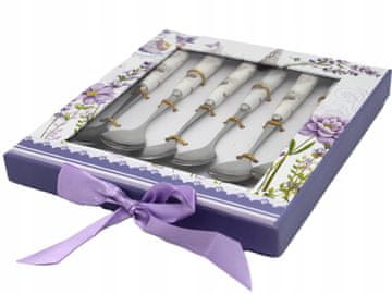 Komplet 6 desertnih žlic s porcelanastimi ročaji - cvetlični motiv