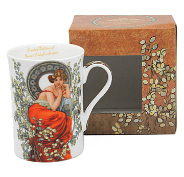 Porcelanasta skodelica, v škatli, 300 ml, ekskluzivna, Alfons Mucha-Topaz, kot darilo