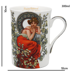 Porcelanasta skodelica, v škatli, 300 ml, ekskluzivna, Alfons Mucha-Topaz, kot darilo