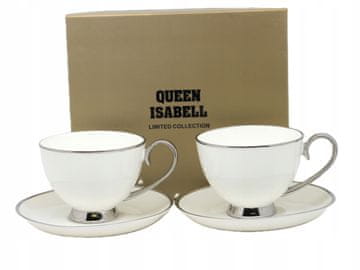 Komplet dveh belih porcelanastih skodelic s srebrnimi elementi kot darilo