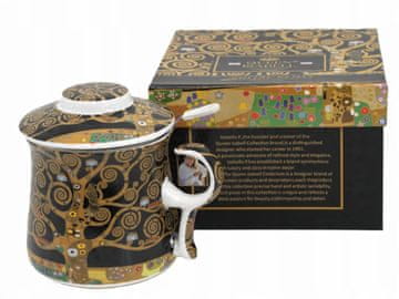Velika porcelanasta skodelica s prostornino 350 ml in infuzerjem v škatli Klimtovo drevo življenja