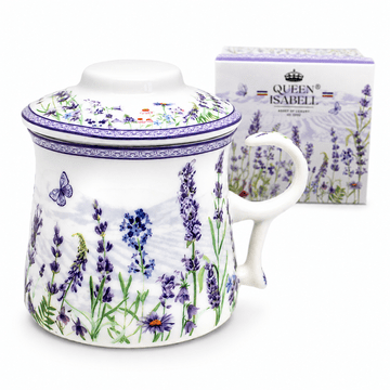 Porcelanasta skodelica z infuzerjem LAVENDER 350ml kot darilo kraljice Izabele