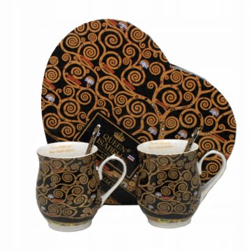 Komplet velikih porcelanastih skodelic 350 ml v darilni škatli Klimt Drevo življenja