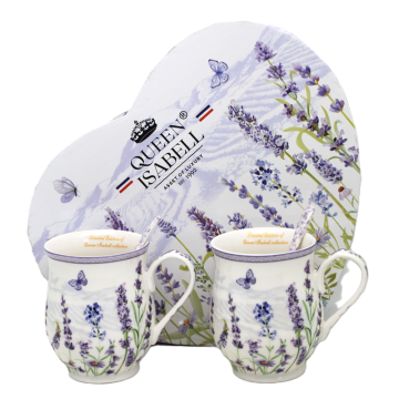 Veliki porcelanasti vrčki, komplet 350 ml, darilna škatla, kolekcija Lavender