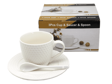Porcelanasta skodelica s krožnikom in žličko 210 ml v škatli, kot darilo