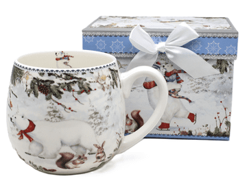 450 ml porcelanasta skodelica z motivom zimskega medvedka v božični darilni škatli