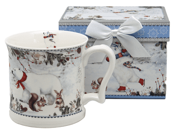 450 ml porcelanasta skodelica z motivom zimskega medvedka v božični darilni škatli