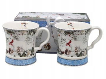 Porcelanaste skodelice 350 ml komplet 2 zimskih medvedkov v darilni škatli