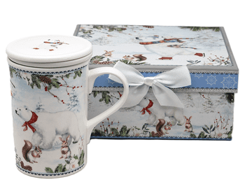 Božična porcelanasta skodelica z motivom polarnega medveda in infuzerjem 320 ml + škatla