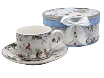 Božična porcelanasta skodelica 120 ml s krožnikom v okrasni škatli