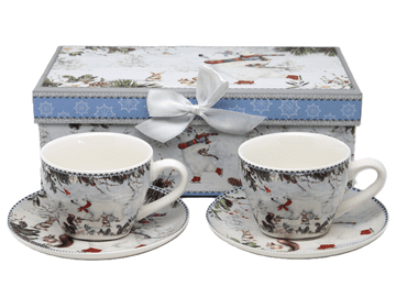 Porcelanaste skodelice 150 ml, komplet 2 zimskih medvedkov v darilni škatli