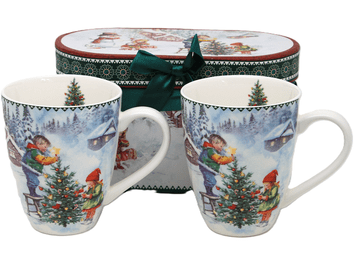 Komplet 350 ml porcelanastih božičnih skodelic z zimskim motivom kot darilo