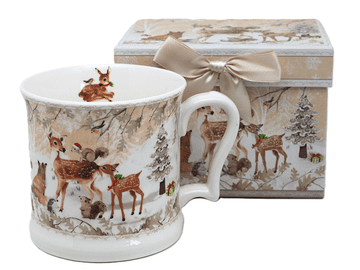 450 ml porcelanasta skodelica v darilni škatli - božični zimski jelen