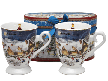 Porcelanaste skodelice 330 ml, komplet 2 kosov Zimska vas v darilni škatli