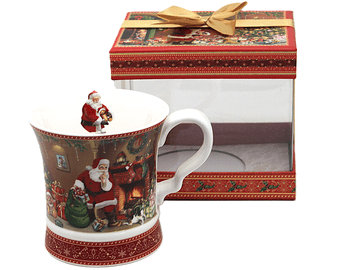 350 ml božična porcelanasta skodelica z motivom Božička in daril
