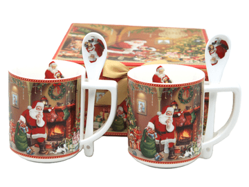 Porcelanaste skodelice z žlico, komplet 2 kosov, Božiček v okrasni škatli