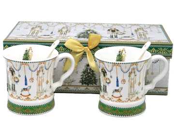 Porcelanaste skodelice z žlicami, komplet 2 kosov - porcelan Hrestač