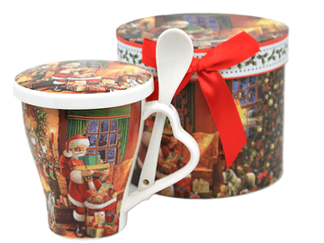 350 ml porcelanasta božična skodelica z motivom Božička in daril