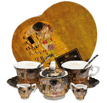 Komplet porcelanastih skodelic s sladkornico in smetano Klimt Poljub