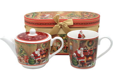 Božičkov vrček in vrč v okrasni škatli - porcelanast božični set