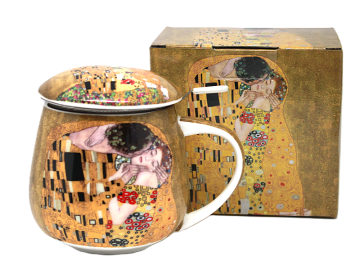 Velika porcelanasta skodelica 450 ml z infuzerjem v škatli - Klimtov poljub
