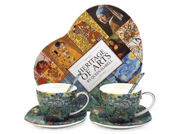 Porcelanaste skodelice s krožniki, 2 kosa. Van Goghove perunike, 250 ml, kot darilo