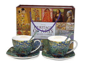 Porcelanaste skodelice s krožniki, 2 kosa. Van Goghove perunike, 250 ml, kot darilo
