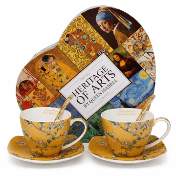 Porcelanaste skodelice, 2 kosa, s krožnikom in žličko, 250 ml, idealne za darilo