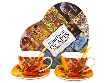 Porcelanaste skodelice s krožniki Van Gogh Sončnice 250 ml, komplet 2 kosov