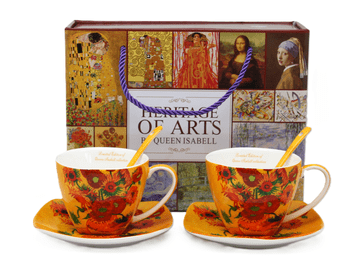 Porcelanaste skodelice s krožniki Van Gogh Sončnice 250 ml, komplet 2 kosov