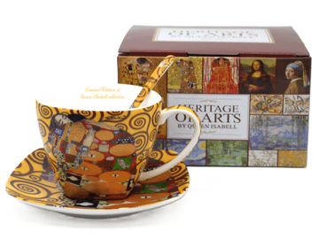 Porcelanasta skodelica 250 ml + krožnik KLIMT Poljub Dediščina umetnosti