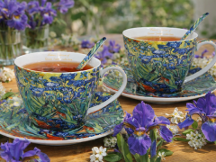 Porcelanaste skodelice s krožniki, 2 kosa. Van Goghove perunike, 250 ml, kot darilo