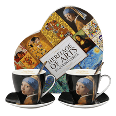Porcelanaste skodelice 250 ml s krožniki - 2 kosa Vermeer Dekle z bisernim uhanom