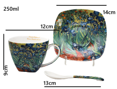 Porcelanaste skodelice s krožniki, 2 kosa. Van Goghove perunike, 250 ml, kot darilo