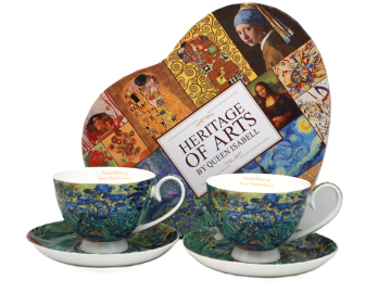 Porcelanaste skodelice s krožniki, 2 kosa. Van Goghove perunike, 250 ml, kot darilo