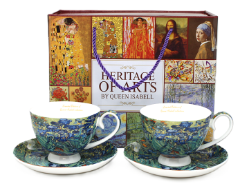 Porcelanaste skodelice s krožniki, 2 kosa. Van Goghove perunike, 250 ml, kot darilo