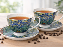 Porcelanaste skodelice s krožniki, 2 kosa. Van Goghove perunike, 250 ml, kot darilo